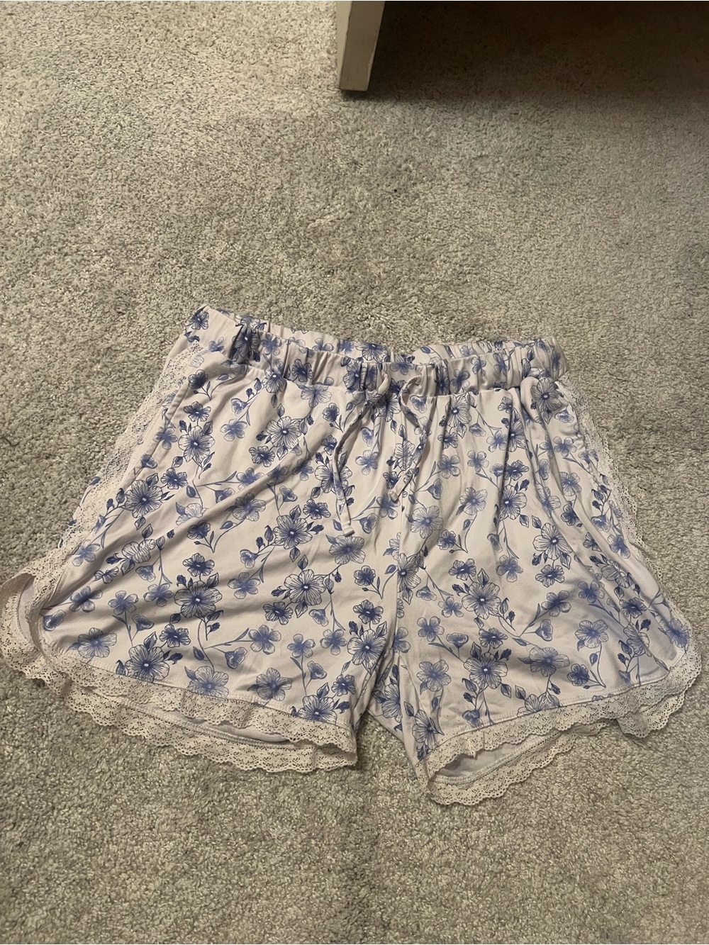 Soft White Short Sleeve Pajama Set with Blue Floral Print - Picture 4 of 6
